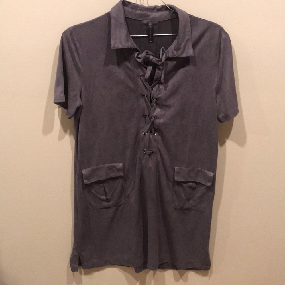 4/$25 Cirana faux suede tunic gray pockets XL
